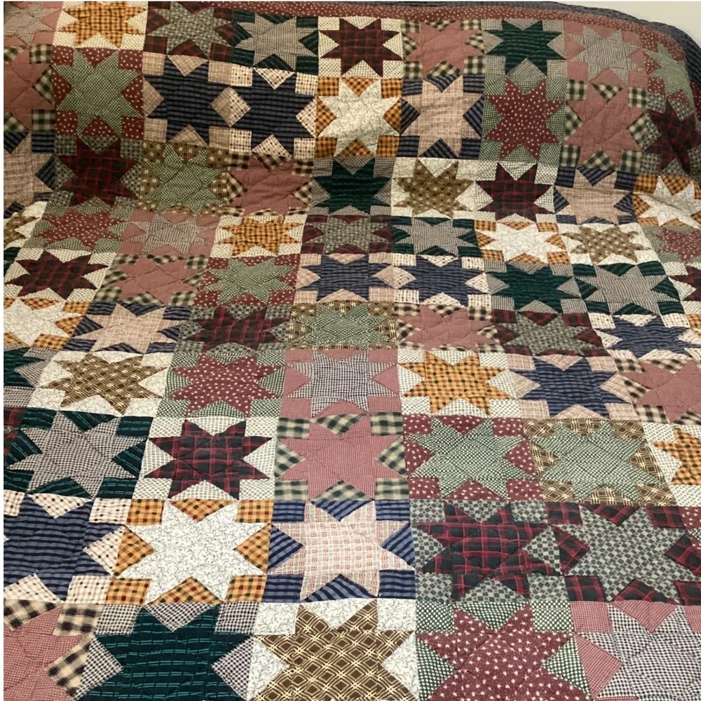 Vintage Handmade Patchwork Star Quilt Multi Color Rustic Full/Queen 86